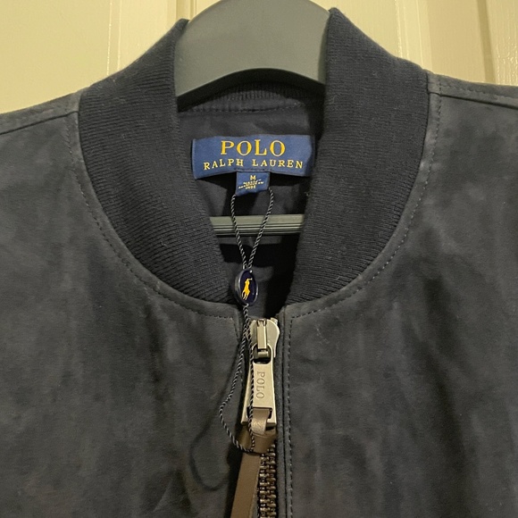 $1200 Polo Ralph Lauren Navy Blue Suede Aviator Bomber Jacket - Medium - Picture 8 of 16